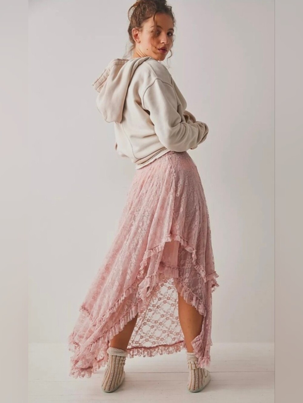 Free People French Courtship Maxi Slip Skirt in Pink Mooncake Color - Small